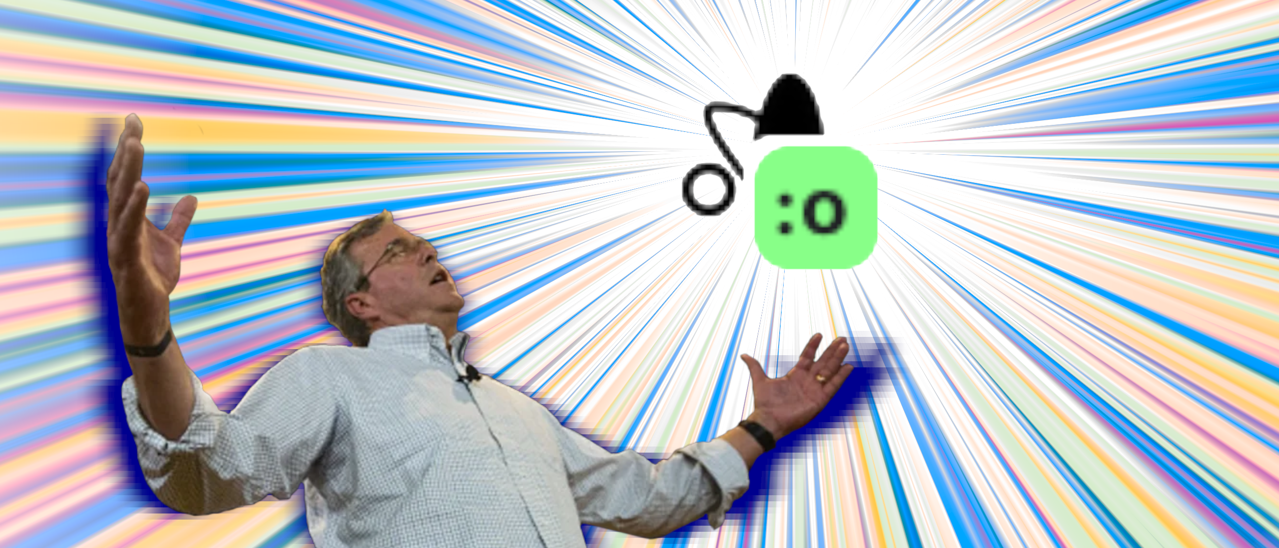A meme image I made in GIMP featuring Jeb Bush showing off my extension's icon with the supported site badge on it.